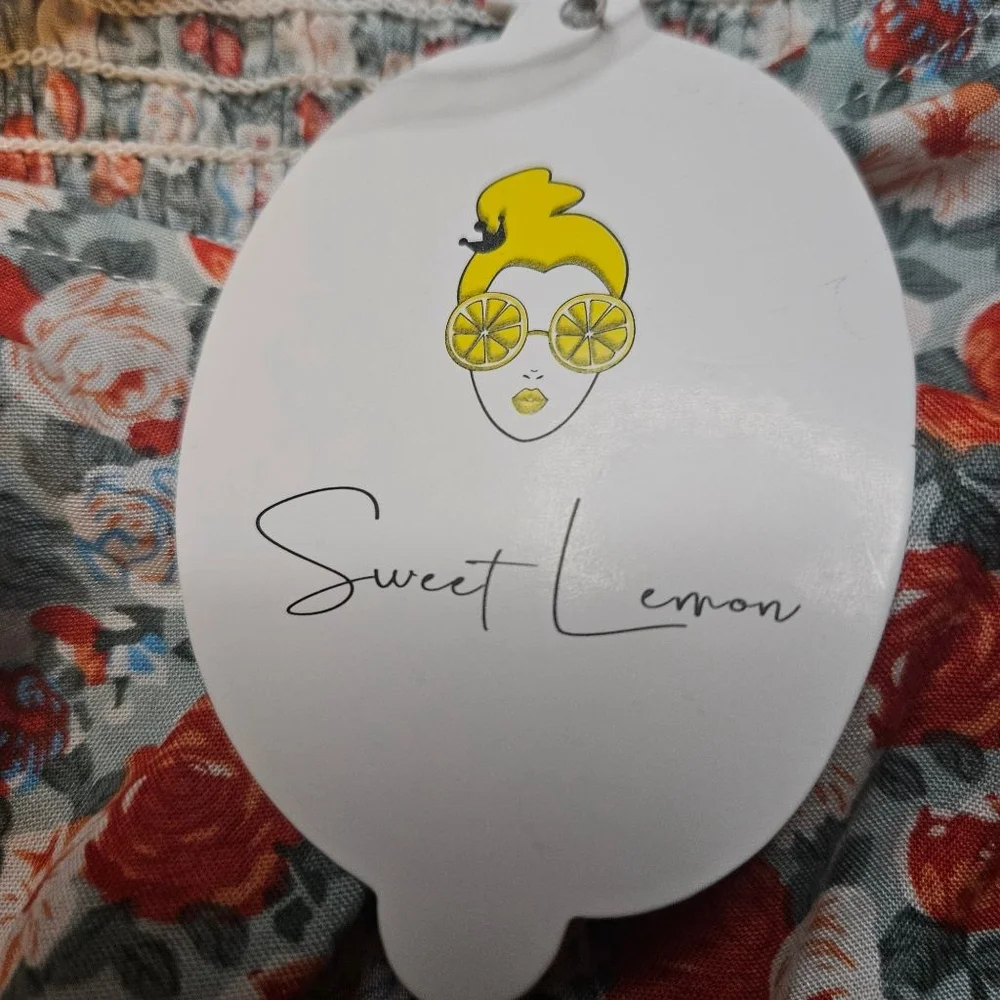 Sweet Lemon Flower Child Medium Sage 3/4 Sleeve Tie Front Crop Top - Picture 6 of 8
